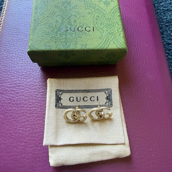 GUCCI Vintage Gold GG Monogram  Earrings - Picture 2 of 5